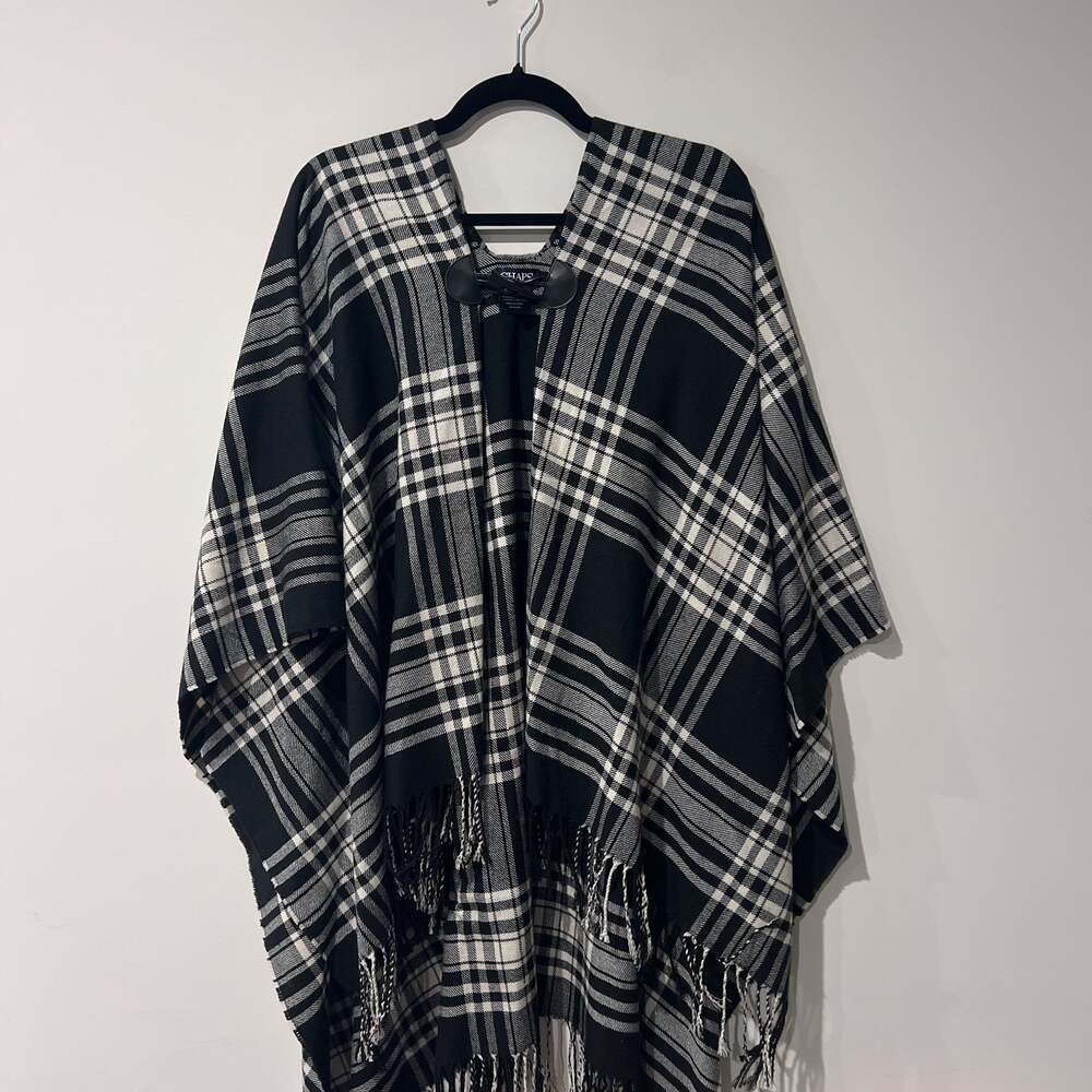 Chaps Women's Plaid Shawl Wrap Poncho with Front Toggle Closure O/S